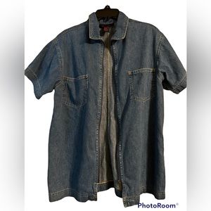 Denim & Company zip front casual blue denim jacket cover up retro granny core